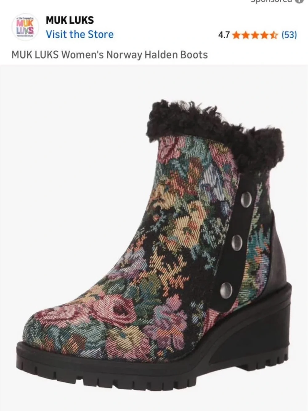 Muk Luks Floral Knit Ankle Boots with Faux Fur Trim - Black/Multi